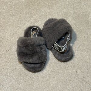 UGG Charcoal Fluffy Slides